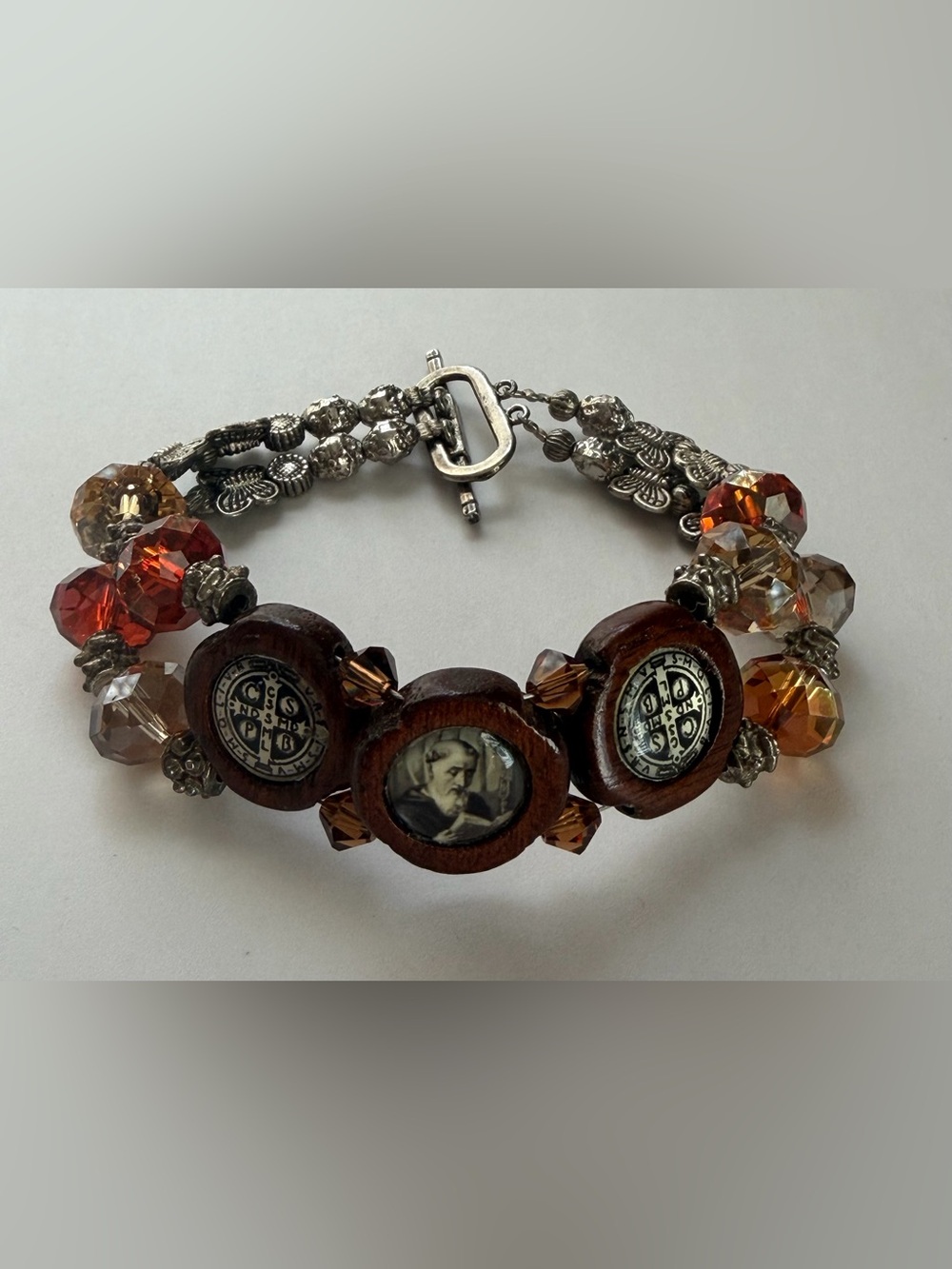 Artisan Crafted OOAK Saint Benedict Crystal Butterfly Beaded Religious Bracelet